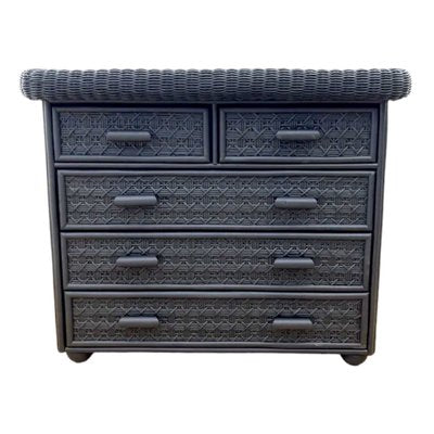 Vintage Wicker and Bamboo Chest of Drawers in Black-TCS-1823731