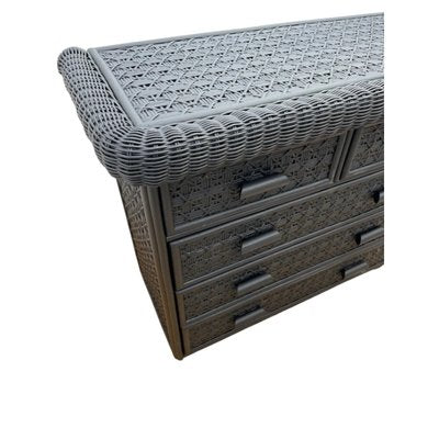 Vintage Wicker and Bamboo Chest of Drawers in Black-TCS-1823731