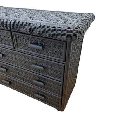 Vintage Wicker and Bamboo Chest of Drawers in Black-TCS-1823731