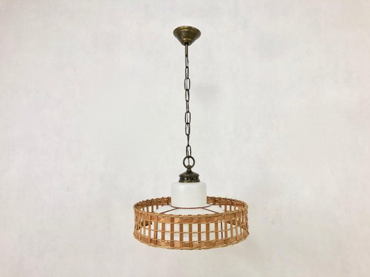 Vintage Wicker and Brass Pendant Lamp, 1970s-ZCY-1376215