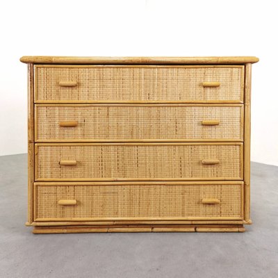 Vintage Wicker, Bamboo, Rattan Chest of Drawers in the style of Tito Agnoli, 1970s-PRS-1700392