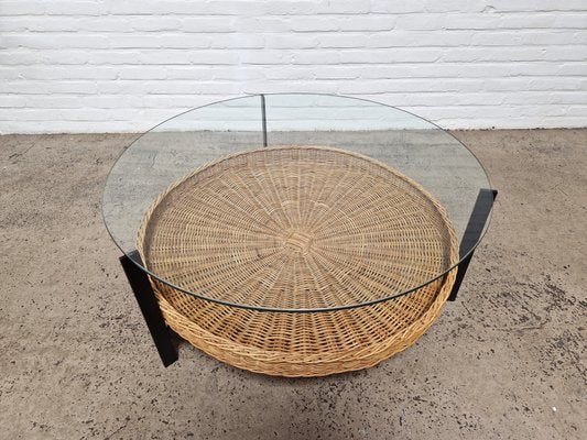 Vintage Wicker Basket Coffee Table, 1970s-ZTS-2017404