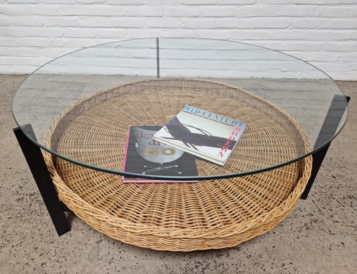 Vintage Wicker Basket Coffee Table, 1970s-ZTS-2017404