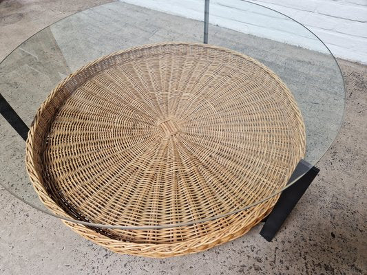 Vintage Wicker Basket Coffee Table, 1970s-ZTS-2017404