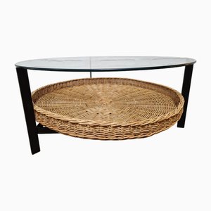 Vintage Wicker Basket Coffee Table, 1970s-ZTS-2017404