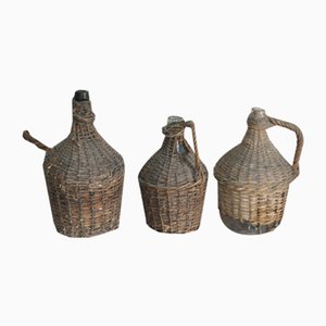 Vintage Wicker Wine Bottles, Set of 3-OXJ-628021