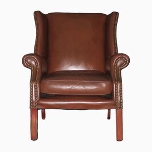 Vintage Wingback Lounge Chair in Brown Leather, 1970s-ED-2035330