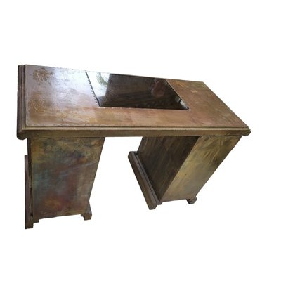 Vintage Wood and Brass Desk by Rodolfo Dubarry-TCS-1780699