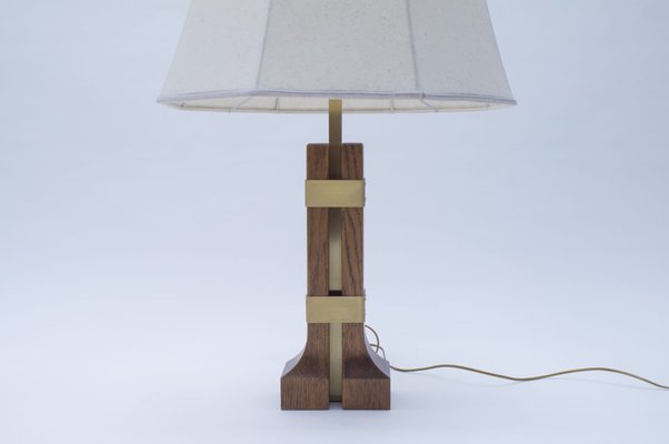 Vintage Wood and Brass Table Lamp, 1960s-KQB-686613