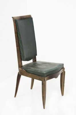 Vintage Wood and Green Leather Chairs by Jules Leleu, 1930s, Set of 4-RCE-1405490