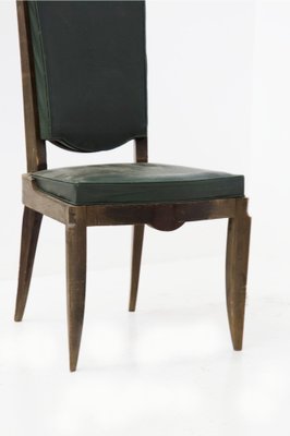 Vintage Wood and Green Leather Chairs by Jules Leleu, 1930s, Set of 4-RCE-1405490