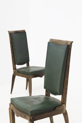 Vintage Wood and Green Leather Chairs by Jules Leleu, 1930s, Set of 4-RCE-1405490