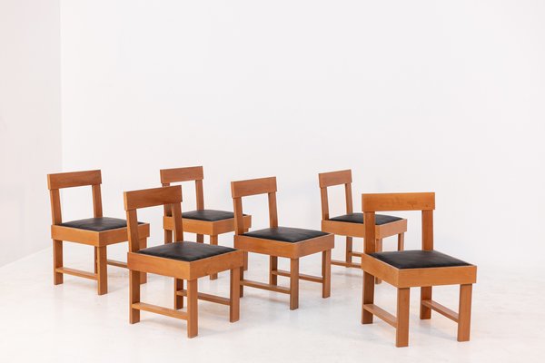 Vintage Wood and Leather Chairs by BBPR, Set of 6-RCE-1167701