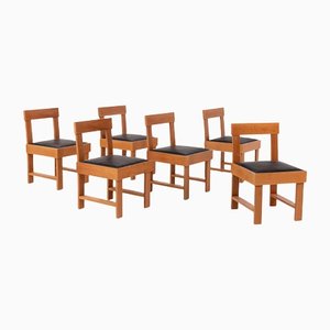 Vintage Wood and Leather Chairs by BBPR, Set of 6-RCE-1167701