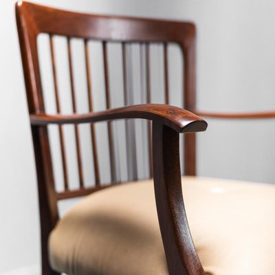 Vintage Wood and Leather Office Chairs, 1950s, Set of 3-ZLY-1013086