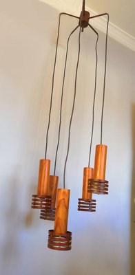 Vintage Wood and Metal Cascade Ceiling Lamp, 1970s-JJT-626273