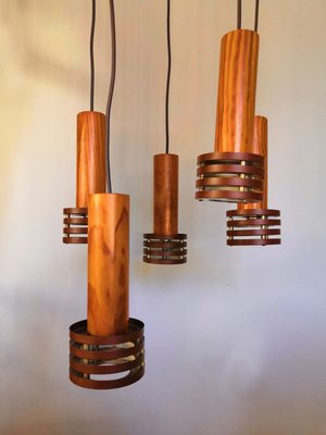 Vintage Wood and Metal Cascade Ceiling Lamp, 1970s-JJT-626273