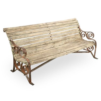 Vintage Wood and Metal Garden Bench-NQ-1771483