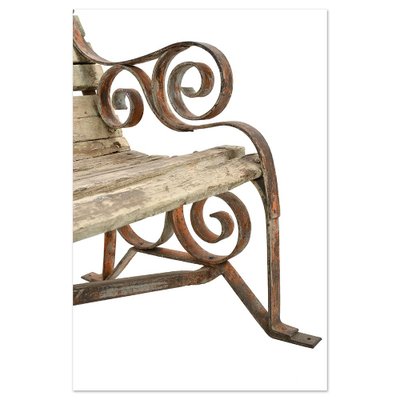 Vintage Wood and Metal Garden Bench-NQ-1771483