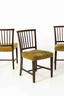 Vintage Wood and Ocher Yellow Fabric Dining Chairs, 1960s, Set of 4-UQV-1378727