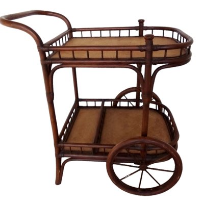 Vintage Wood and Rattan Drinks Trolley from Hanbel-TCS-1783327