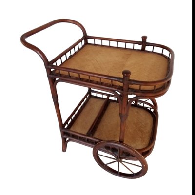 Vintage Wood and Rattan Drinks Trolley from Hanbel-TCS-1783327