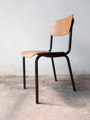 Vintage Wood and Tubular Black School Chairs, Set of 4-GGK-644730