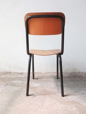 Vintage Wood and Tubular Black School Chairs, Set of 4-GGK-644730