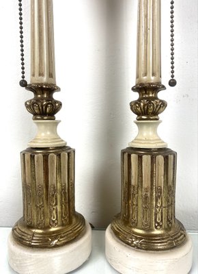 Vintage Wood & Brass Honi Chilo Table Lamps, 1970s, Set of 2-WZZ-1238970