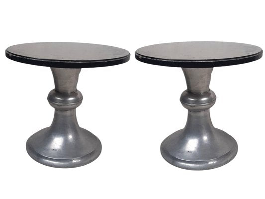 Vintage Wood, Metal & Glass Side Round Tables, England, Set of 2-TCS-1251947