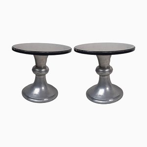 Vintage Wood, Metal & Glass Side Round Tables, England, Set of 2-TCS-1251947