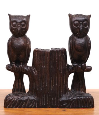 Vintage Wood Owl Bookends, Spain, 1960s, Set of 2-GCG-1325741