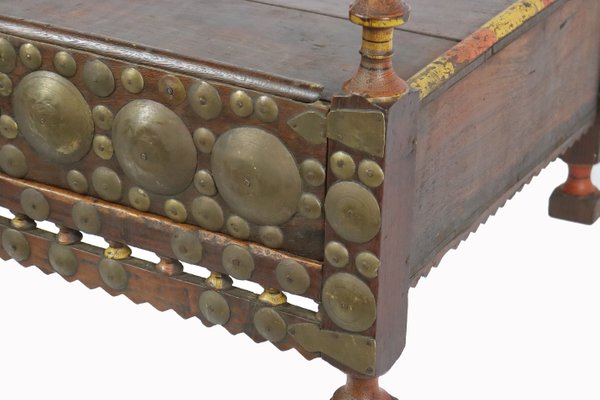 Vintage Wood Side Table with Brass Details, 1930s-UZN-1424442