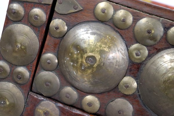 Vintage Wood Side Table with Brass Details, 1930s-UZN-1424442