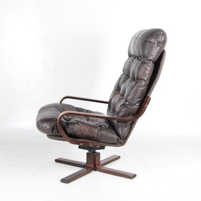 Vintage Wooden and Leather Lounge Chair, 1970s-DSC-1767868