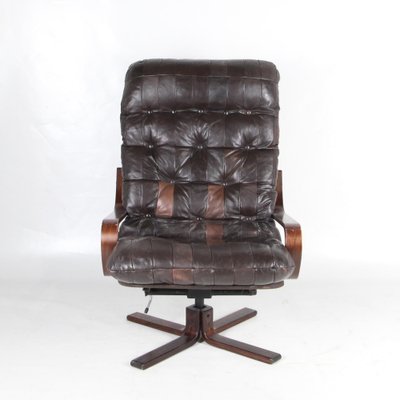 Vintage Wooden and Leather Lounge Chair, 1970s-DSC-1767868