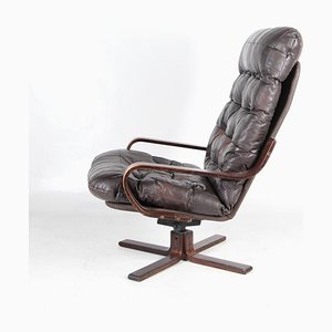 Vintage Wooden and Leather Lounge Chair, 1970s-DSC-1767868