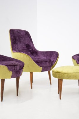 Vintage Wooden Armchairs in Purple and Green Velvet, Set of 2-RCE-1251304