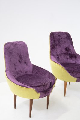 Vintage Wooden Armchairs in Purple and Green Velvet, Set of 2-RCE-1251304