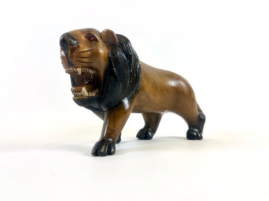 Vintage Wooden Carved Lion Figure, 1930s-ZCY-2031579