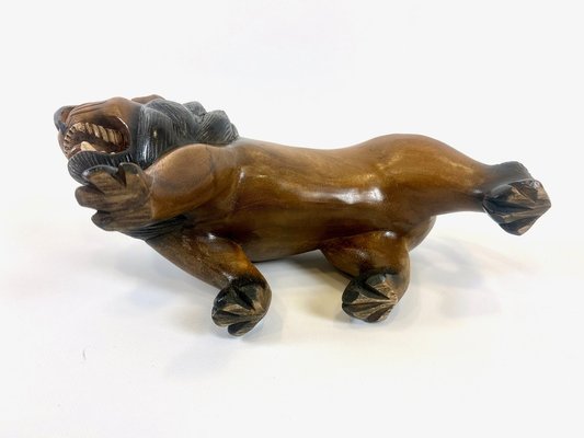 Vintage Wooden Carved Lion Figure, 1930s-ZCY-2031579