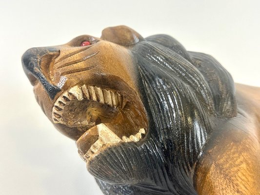 Vintage Wooden Carved Lion Figure, 1930s-ZCY-2031579