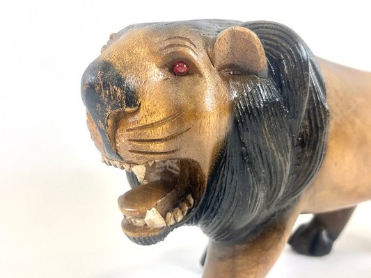 Vintage Wooden Carved Lion Figure, 1930s-ZCY-2031579