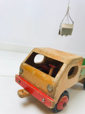 Vintage Wooden Children's Toy Crane and Truck, Set of 2-WQJ-799904