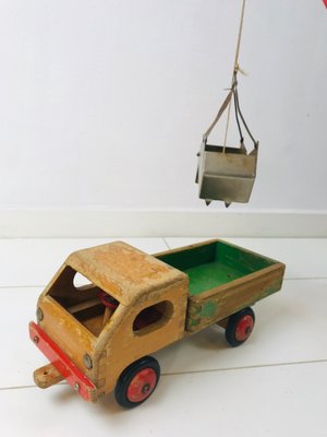 Vintage Wooden Children's Toy Crane and Truck, Set of 2-WQJ-799904