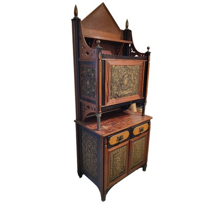 Vintage Wooden Cupboard with Tissues in Silk and Bronze-TCS-1746367