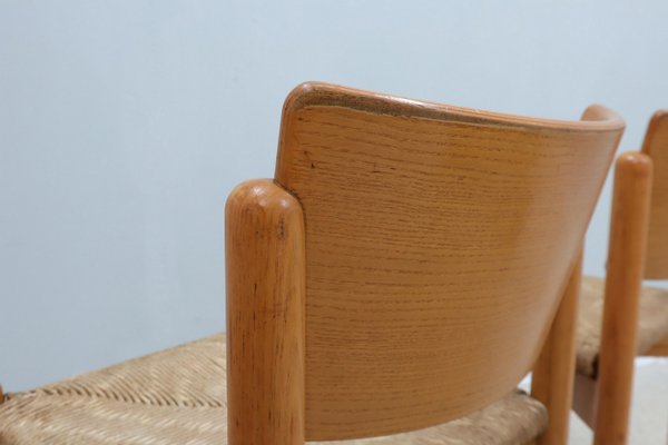 Vintage Wooden Dining Chairs with Straw Seat, 1970s, Set of 4-ZQ-2022567