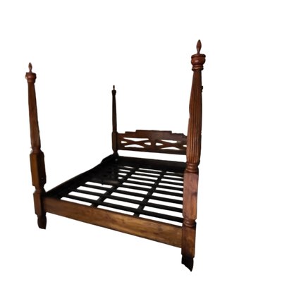 Vintage Wooden Double Bed with Pillars-TCS-1747277