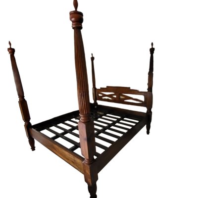 Vintage Wooden Double Bed with Pillars-TCS-1747277