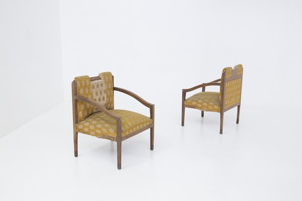 Vintage Wooden Fabric and Brass Armchairs, 1950s, Set of 2-RCE-1382792